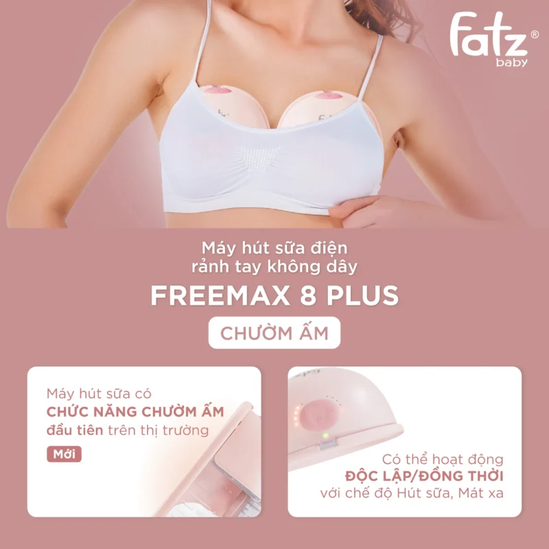 Máy hút sữa điện rảnh tay không dây chườm ấm Fatzbaby Freemax 8 Plus FB1219TP